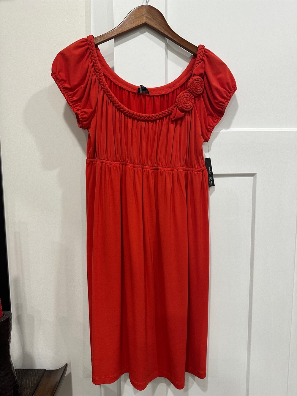 Madison Red Braided-Neck Empire Dress